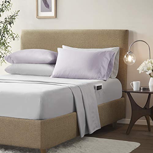 Bed in A Bag - Trendy Casual Design Cozy Comforter with Complete Sheet Set with Side Pocket, All Season Cover, Matching Shams Full(80"x90"), Kate, Grey/Purple 9 Piece, Cottage