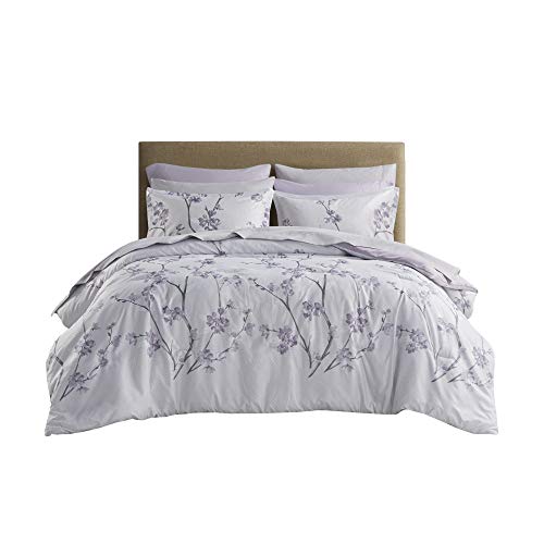 Bed in A Bag - Trendy Casual Design Cozy Comforter with Complete Sheet Set with Side Pocket, All Season Cover, Matching Shams Full(80"x90"), Kate, Grey/Purple 9 Piece, Cottage