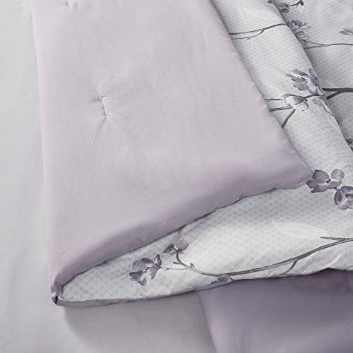 Bed in A Bag - Trendy Casual Design Cozy Comforter with Complete Sheet Set with Side Pocket, All Season Cover, Matching Shams Full(80"x90"), Kate, Grey/Purple 9 Piece, Cottage