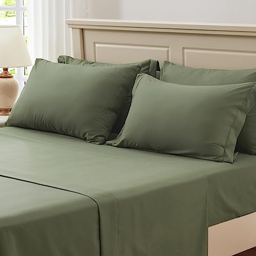 Comforter Set 7 pieces, Olive Green Seersucker Bed in a Bag with Comforter and Sheets, All Season Bedding Sets with 1 Comforter, 2 Pillow Shams, 2 Pillowcases, 1 Flat Sheet, 1 Fitted Sheet