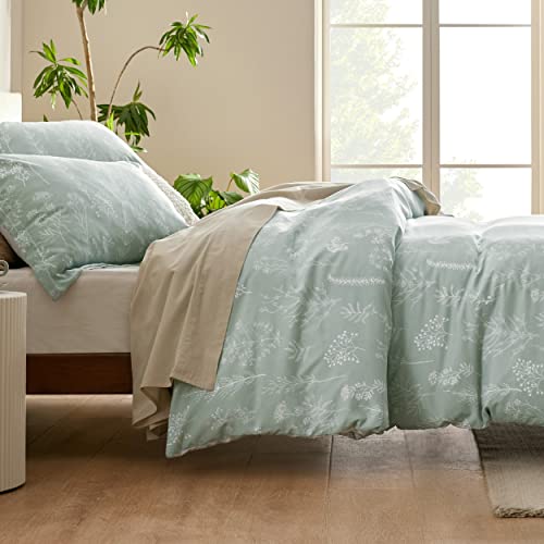 Comforter Set - Sage Green Comforter, Cute Floral Bedding Comforter Sets, 3 Pieces, 1 Soft Reversible Botanical Flowers Comforter and 2 Pillow Shams