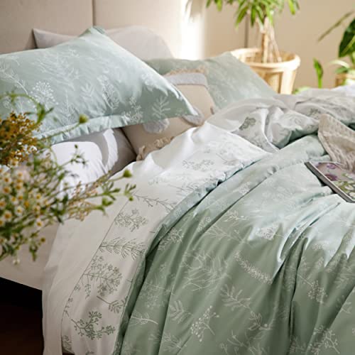 Comforter Set - Sage Green Comforter, Cute Floral Bedding Comforter Sets, 3 Pieces, 1 Soft Reversible Botanical Flowers Comforter and 2 Pillow Shams