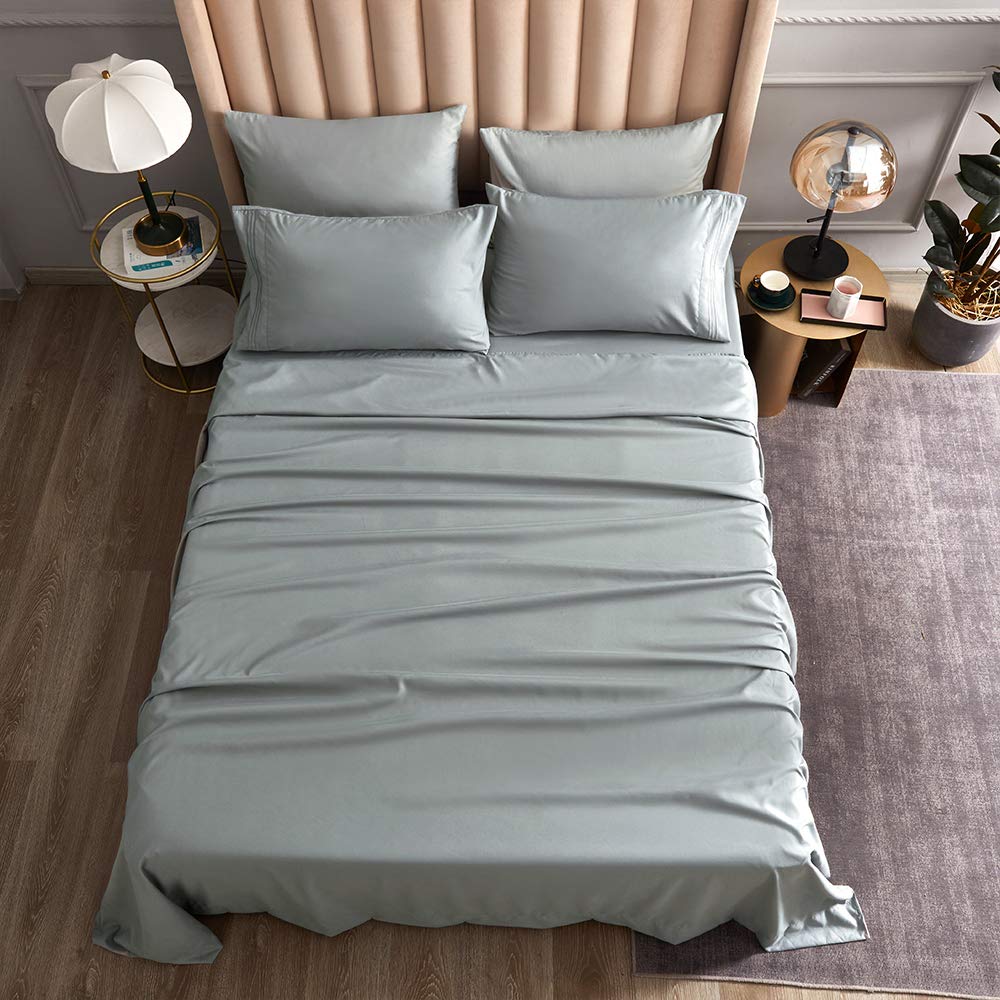 Bed Sheet Set - Brushed Microfiber Bedding - Bedding Sheets & Pillowcases - Deep Pockets - Easy Fit - Breathable & Soft Hotel Sheets- 4 Piece Queen Light Gray