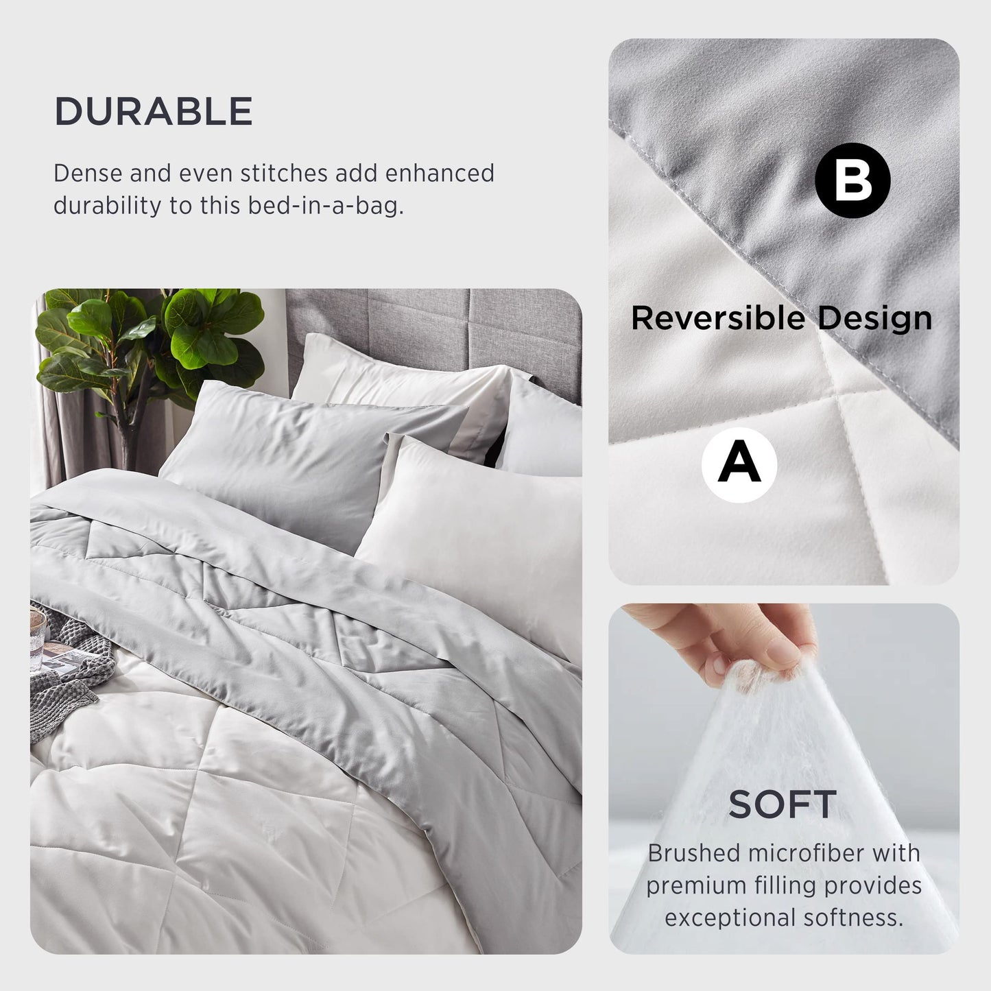 Comforter Set - 7 Pieces Reversible White Bed Set , Bedding Set White with Comforters, Sheets, Pillowcases & Shams, White Bed in a Bag