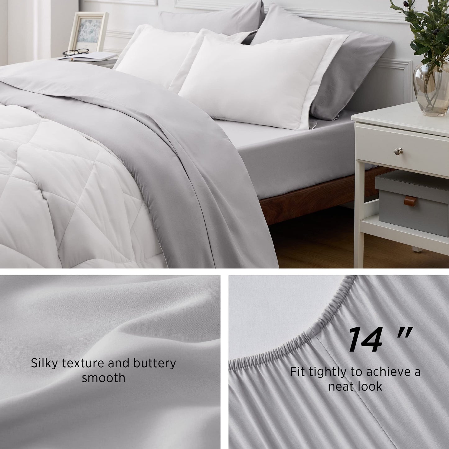 Comforter Set - 7 Pieces Reversible White Bed Set , Bedding Set White with Comforters, Sheets, Pillowcases & Shams, White Bed in a Bag